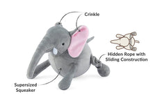 Load image into Gallery viewer, PLAY Big Five of Africa Elephant, zilonis, milzīgs pīkstošs vēders, čaukstošas ausis, velkamas virves pakaļkājas, 25 cm