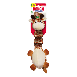 KONG Danglers Giraffe, Žirafe, 30 cm garš, čaukstošs kals, 2 pīkstuļi