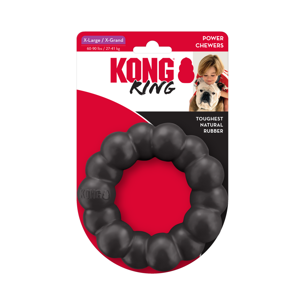 KONG Extreme Ring, superizturīgs melns gumijas bumbiņu riņķis, XL, 13 cm