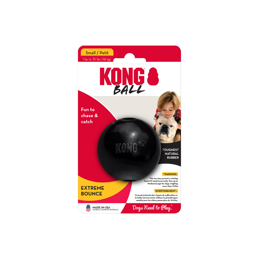 KONG Extreme Ball, superizturīga melna gumijas bumba, var piepildīt, S, 6.3 cm