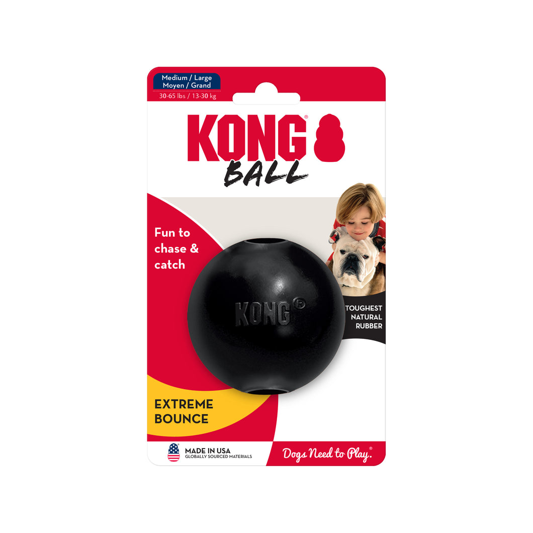 KONG Extreme Ball, superizturīga melna gumijas bumba, var piepildīt, M/L, 7.6 cm