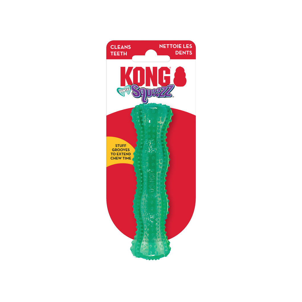 KONG Squeezz Dental Stick, gumijas stienis ar dziļām bārkstainām gropēm zobu tīrīšanai, M