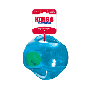 KONG Jumbler bumba, izturīga gumijas bumba ar rokturiem, pīkst, BONUSĀ - Airdog M bumba, L/XL, 17.7 cm