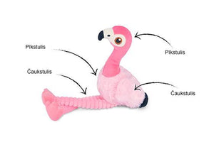 PLAY Fetching Flock Flamingo, čaukst, ar 2 pīkstuļiem, garām kājām, 35 cm